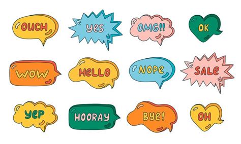 Premium Vector Trendy Speech Bubbles Set With Hand Drawn Talk Phrases