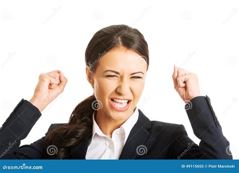 Portrait Of Angry Businesswoman Making Fists Stock Image Image Of
