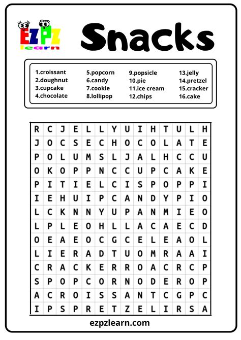Snacks And Desserts Word Search