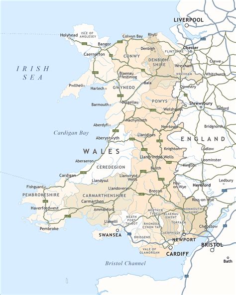 Located in the southwest of the united kingdom, wales is a country rich in featuring a total land area of 20,779 sqkm, as the below wales map shows, the country also boasts. Political map of Wales - royalty free editable vector map - Maproom