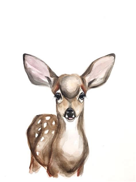 Spring Fawn Baby Deer Nursery Decor Watercolor Print Etsy Deer