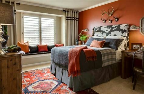 Think less halloween, more marigold. Burnt orange accent with tan walls and grey/burnt orange accents | Boy room paint, Gray bedroom ...
