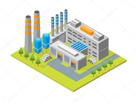 Industrial Factory Building Isometric View Vector — Stock Vector