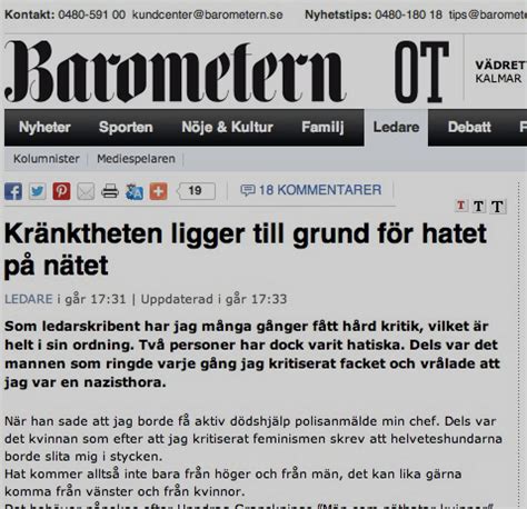 Barometern ot was established in 1841.2 the paper was published by the tidningen barometerns ab from 1903 to 1989.2 then it was published by the. Hatsajternas retorik tar plats i Barometern | Aftonbladet