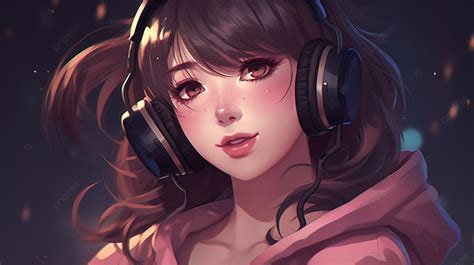 Anime Girl Listening To Music In Earphones Background Egirl Profile