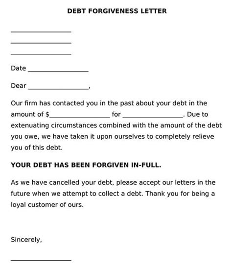 Sample Debt Forgiveness Letter Download Printable Pdf Templateroller Images And Photos Finder