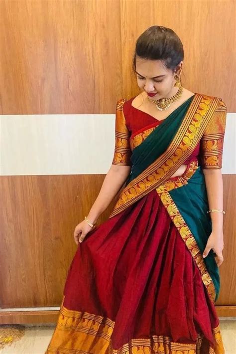 1849 maroon half saree langa voni designerkloth silk saree blouse designs patterns half