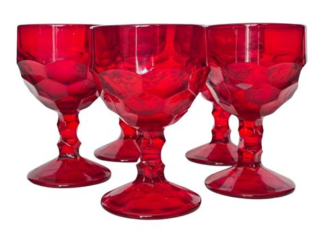 Vintage Red Stem Liquor Goblets 5 Viking Georgian Ruby Red Wine