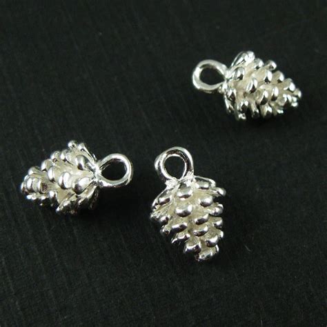 925 Sterling Silver Charm Pine Cone Charm Tiny Silver Pinecone