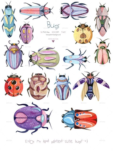 Watercolor Bugs Insects Collection Insect Art Bugs Drawing Bug Art