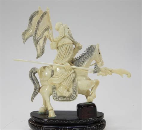 Chinese Carved Ivory Warrior On Horse Figure