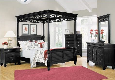 Elegant Wood Canopy Bed Design With Black Finish Home Interiors