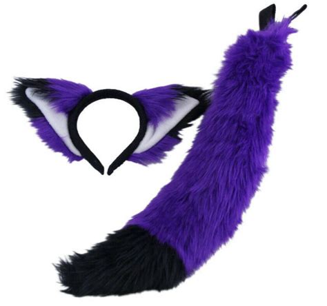 Pawstar Ear And Mini Fox Tail Set Purple Furry Halloween Costume Wolf
