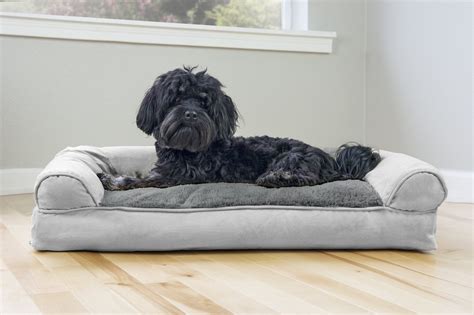 Furhaven Plush And Suede Bolster Dog Bed Wremovable Cover Gray Medium