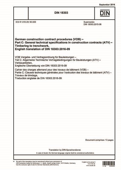 Din 183032016 German Construction Contract Procedures Vob Part C