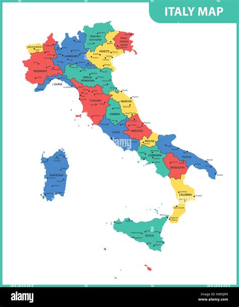 The Detailed Map Of The Italy With Regions Or States And Cities