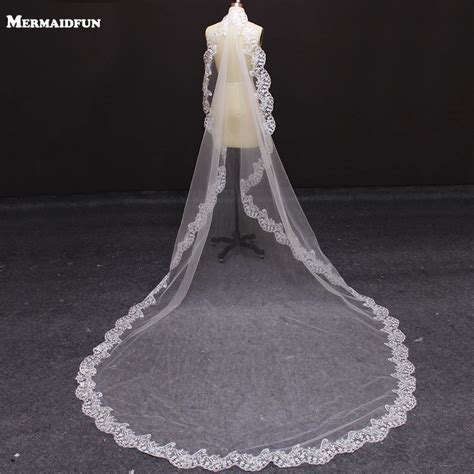 Mermaidfun 2019 Real Photos 3 Meters One Layer Lace Edge Wedding Veil