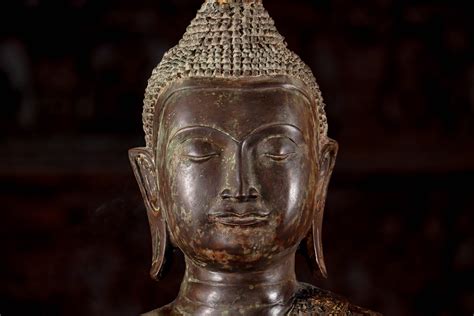 Thai Brass Sukhothai Buddha Statue Golden Brocade Robes Dhyana Mudra