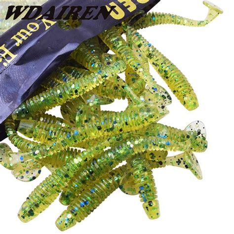 Wdairen 50pcs Worms Fishing Lure T Tail Soft Baits 50mm 08g Fishing