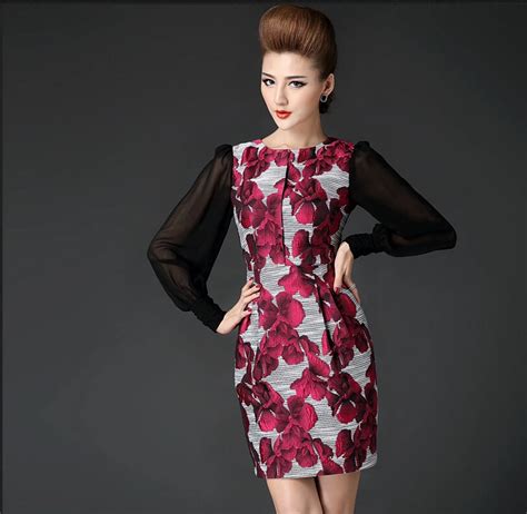 ol style dress women large size 2015 autumn winter noble luxury elegant print work dresses party