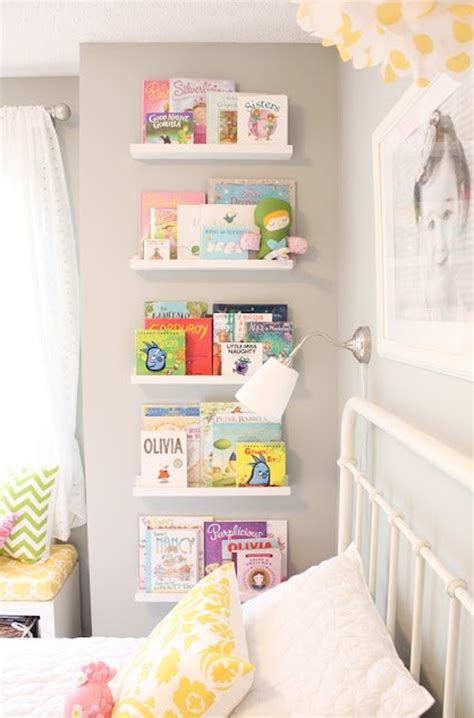 Large nursery shelf with garland/nursery shelves/beads shelf/white floating shelf/kids wall shelf/shabby chic shelf/shelves for nursery. 10 Cute Minimalist Bookshelves For Kids Rooms | HomeMydesign