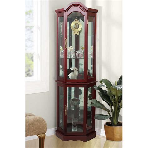 Stained glass lighted curio cabinet. Floor Standing Cherry 5-Sided Lighted Curio Cabinet ...