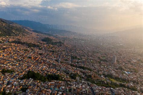 Panoramic Aerial View Of The City Of Medellín With A Mountain In The