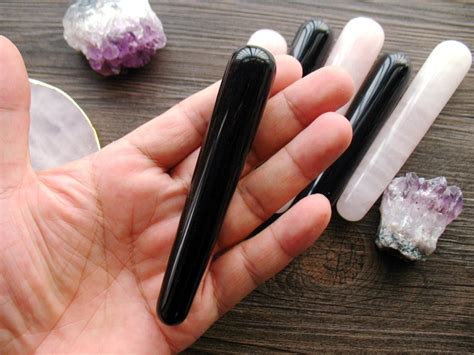 Rose Quartz Massage Wand Natural Obsidian Wand Pink Crystal Etsy