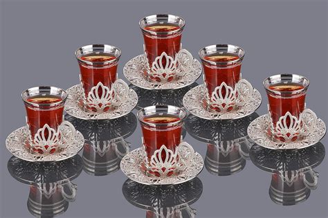 Amazon Com Turkish Tea Glasses Set With Handle Saucers Set Of 6