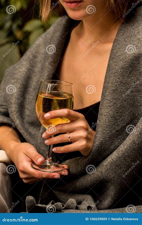 Pretty Girl In Blanket With Glass Of Champagne Stock Image Image Of