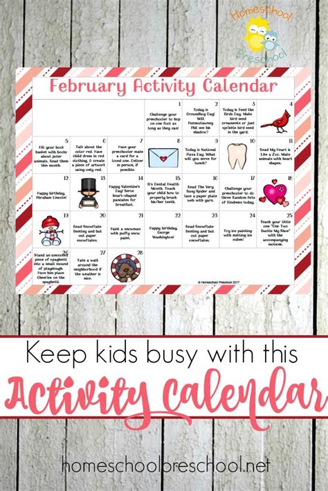 Download a free content inspiration calendar and start the year right! Free Printable February Activity Calendar for Preschool ...