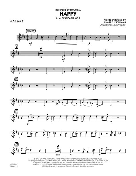 Happy From Despicable Me 2 Alto Sax 2 By Pharrell Jazz Ensemble Digital Sheet Music