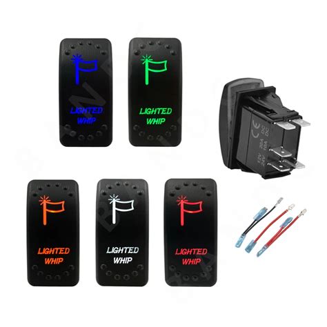 Lighted Whip Utv Rocker Switch 5p On Off Spst Led Toggle Switch With