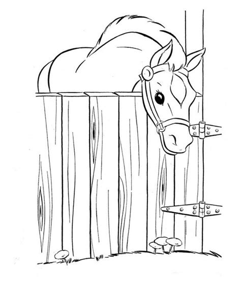 Horse In The Stable In Horses Coloring Page - Download & Print Online Coloring Pages for Free