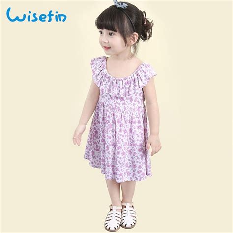 Wisefin Summer New Girls Dress Floral Print Ruffled Soft Cotton Baby