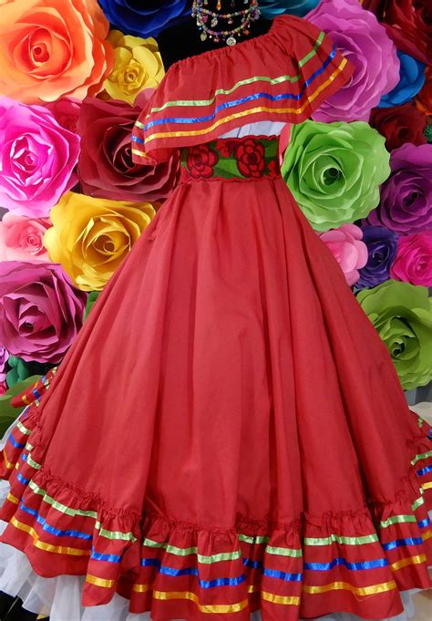 Mexican Red Dress With Top Handmade Beautiful Frida Kahlo Etsy In