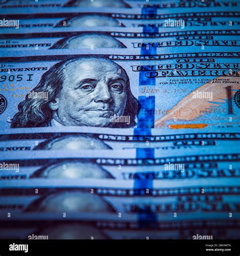 The Background Of A One Hundred Dollar Bill Style Blue Light Stock