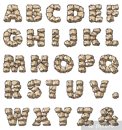 Stone Alphabet 26 Letters Raster Illustration Wall Mural • Pixers