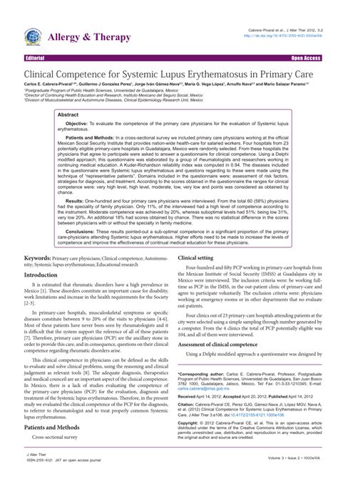 Pdf Clinical Competence For Systemic Lupus Erythematosus In Primary Care