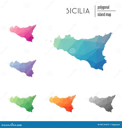 Set Of Vector Polygonal Sicilia Maps Filled With Stock Vector