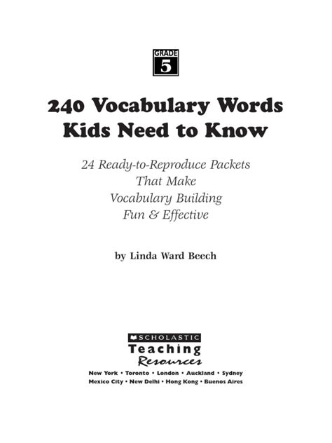 240 Vocabulary Words 5th Grade Kids Need To Know Pdf Semiotics