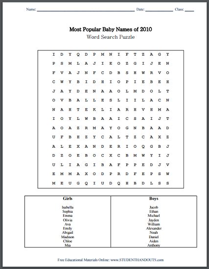 Free Printable Word Search Pages
