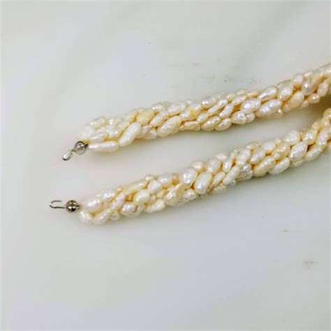Vintage Freshwater Rice Pearls For Necklace 6 Strands Twisted