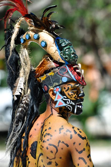 Mayan Warrior In Traditional Dress Performs An Ancient Ritual Dance