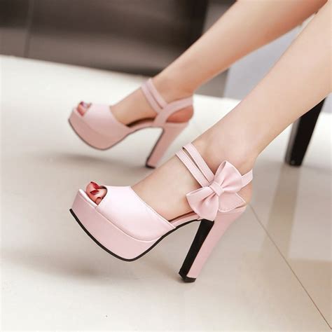 Pink Cute High Heels With Bow Love Teen Girls Shoes Party Shoes