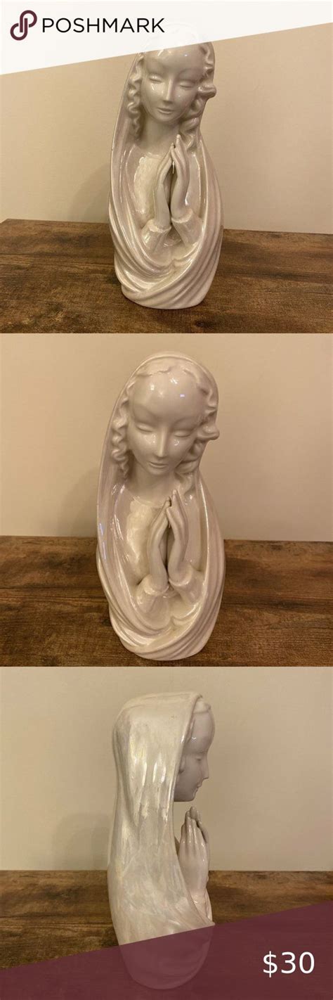 Vtg Praying Madonna Mother Mary Iridescent Ceramic Bust Statue 10 Tall
