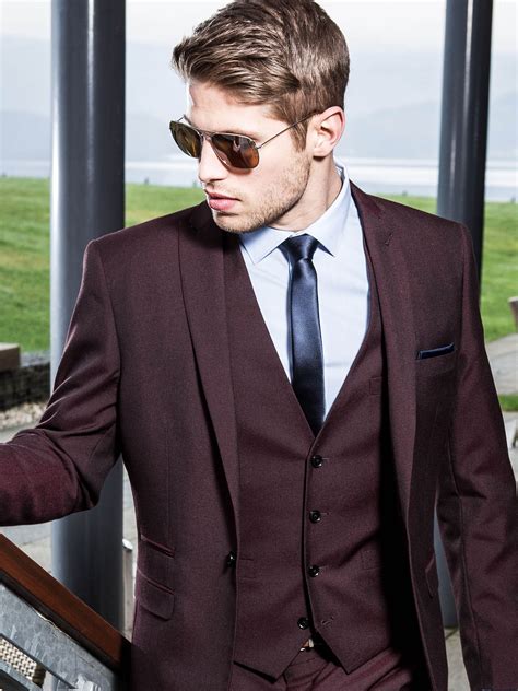 Burgundy Slim Fit Three Piece Suit In 2021 Fashion Suits For Men
