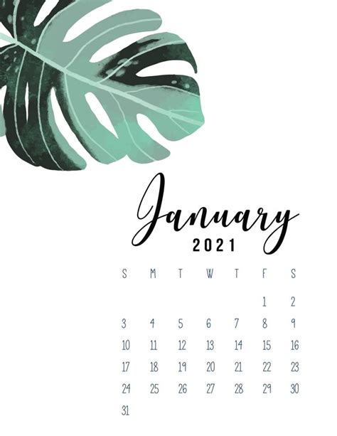 January 2021 Botanical Calendar Print Calendar Printable Calendar