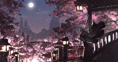 Night City Of Sakura Wallpaper Engine Anime Anime Scenery Wallpaper