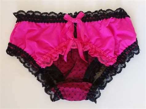 Silky Slinky Pink Nylon Lycra Frilly Lace Panties Cheeky Knickers Uk S 8 10 Ebay